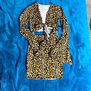 Cheetah Print Two Piece Skirt Set